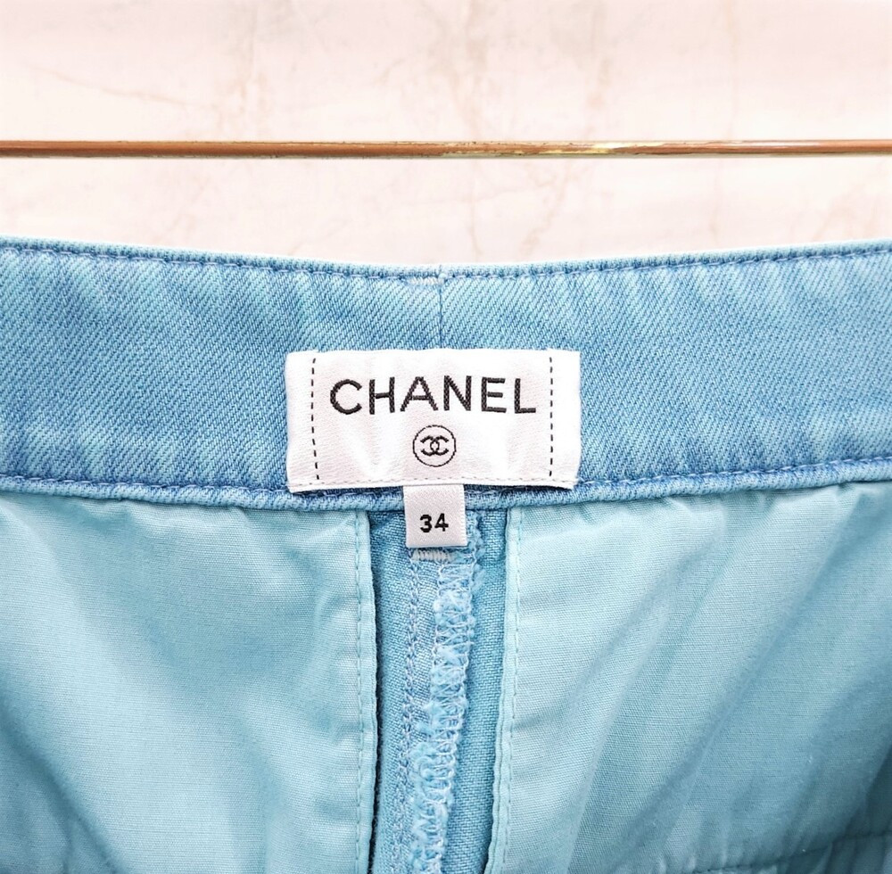 [럭스유] (새상품) 34 / 샤넬 네온 블루 워싱 데님 팬츠