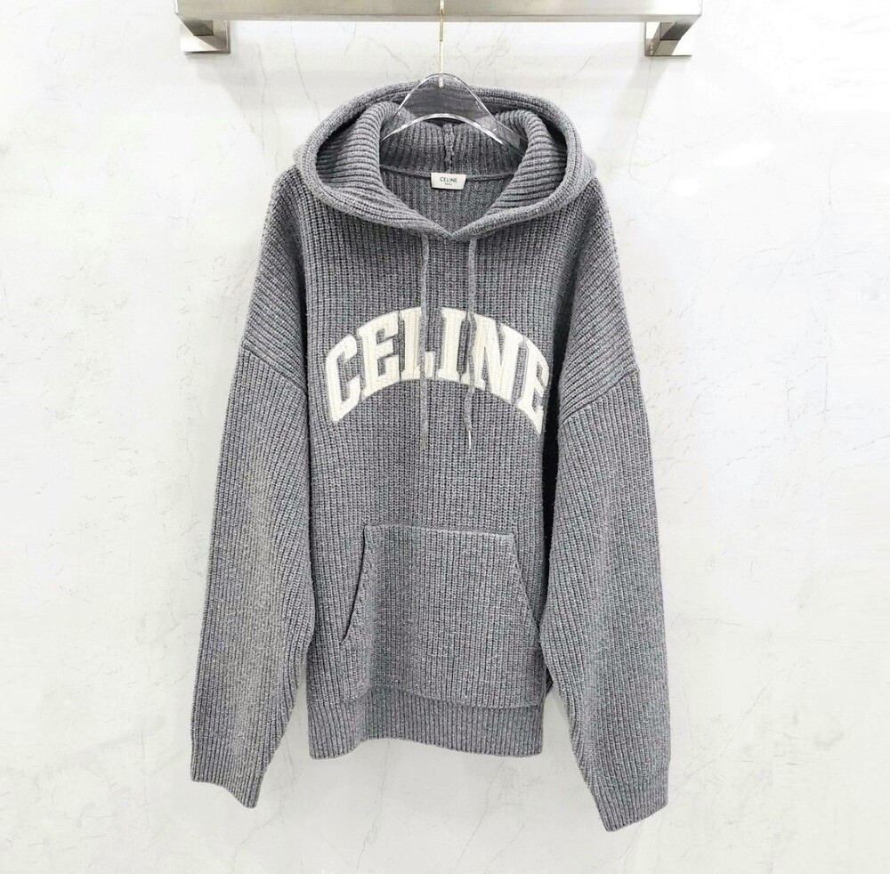 [럭스유] L / 셀린느 로고 리브드 니트 울 스웨터 후드 RY09M0R26.09GM