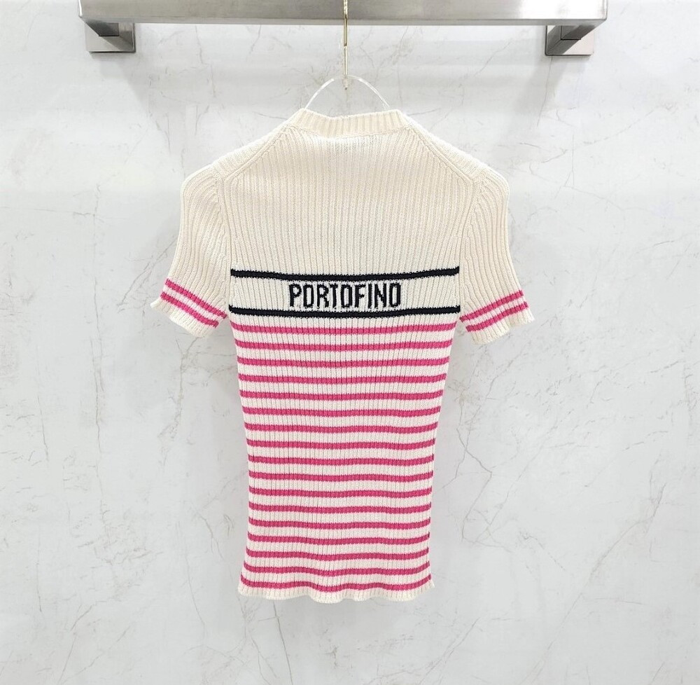 [럭스유] (새상품) 36 / 디올 리비에라 스트라이프 반소매 니트 핑크 244S15PO730