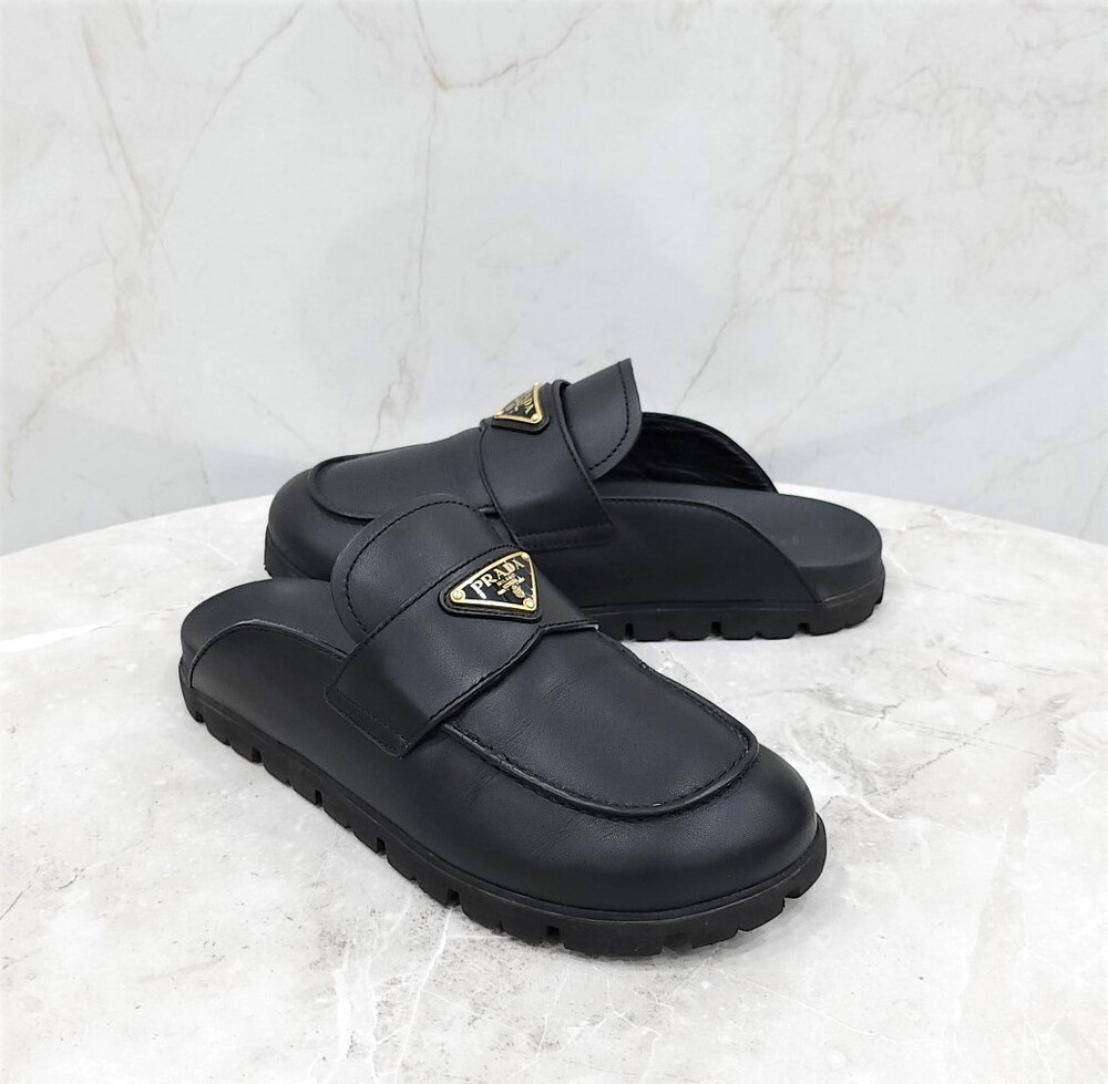 [럭스유] 37.5 / 프라다 삼각로고 레더 뮬 블랙 1S430N