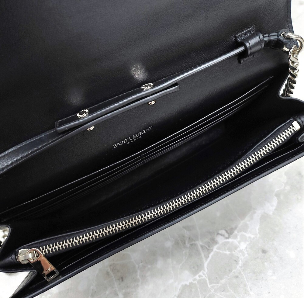 [럭스유] 생로랑 블랙 크로커다일 케이트 은장 체인 숄더백 377829