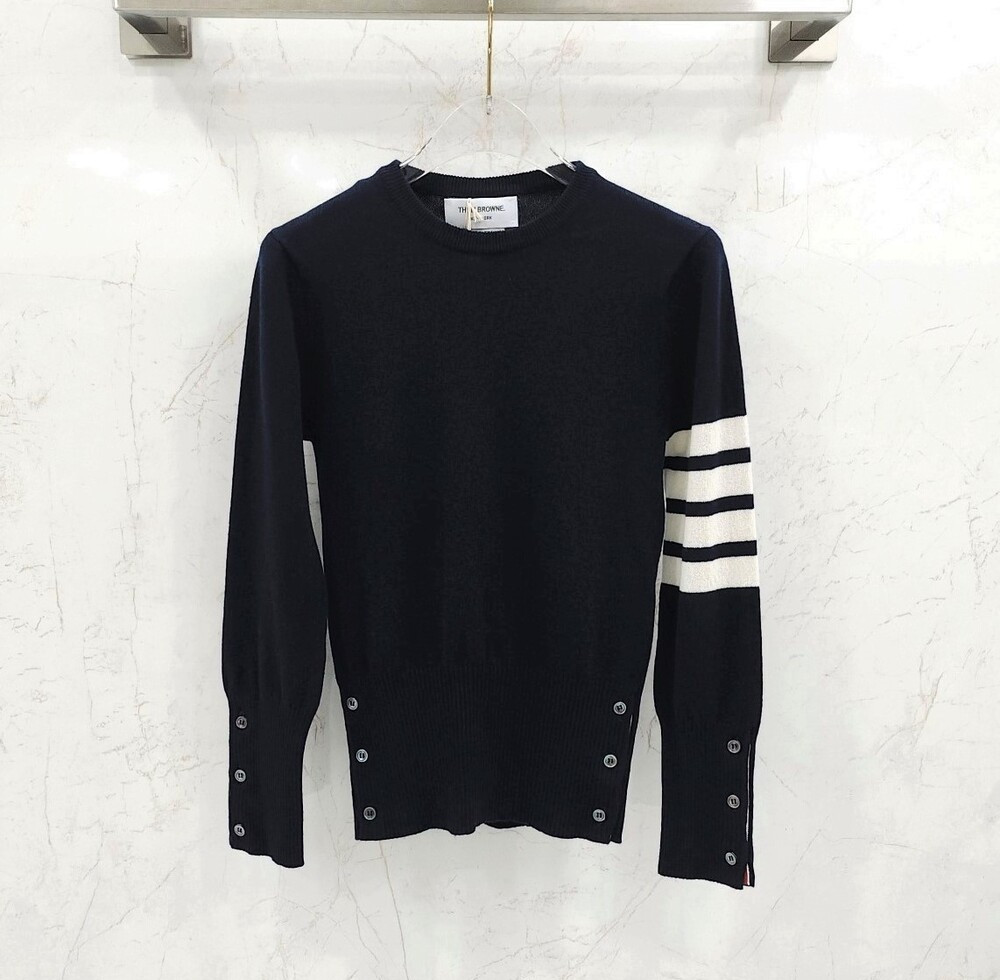 [럭스유] (새상품) 38 / 톰브라운 여성 네이비 캐시미어 사선완장 니트 FKA001A