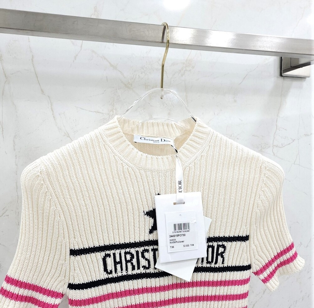 [럭스유] (새상품) 36 / 디올 리비에라 스트라이프 반소매 니트 핑크 244S15PO730