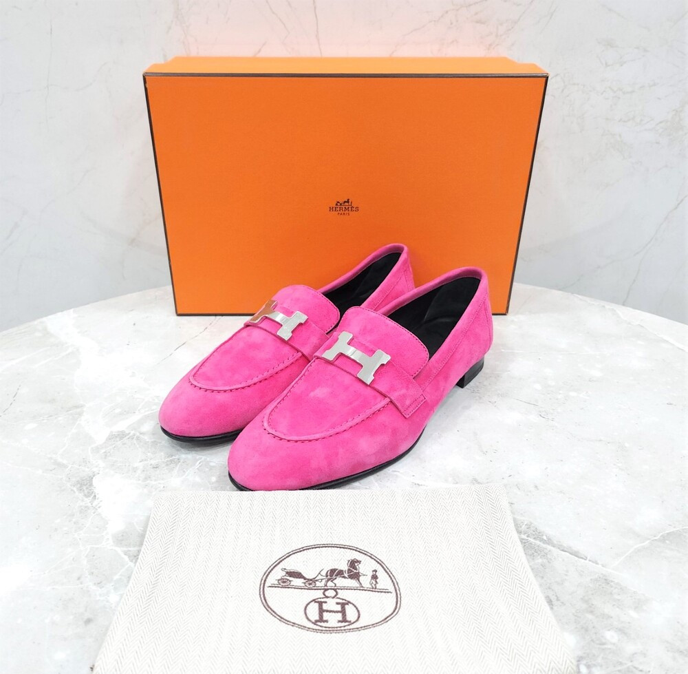 [럭스유] 37.5 / 에르메스 로즈푸시아 스웨이드 파리 로퍼