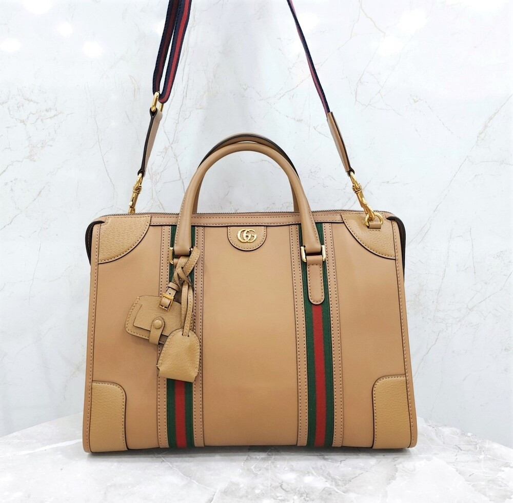 [럭스유] 구찌 바울레토 더블 G 브라운 레더 더플백 715671