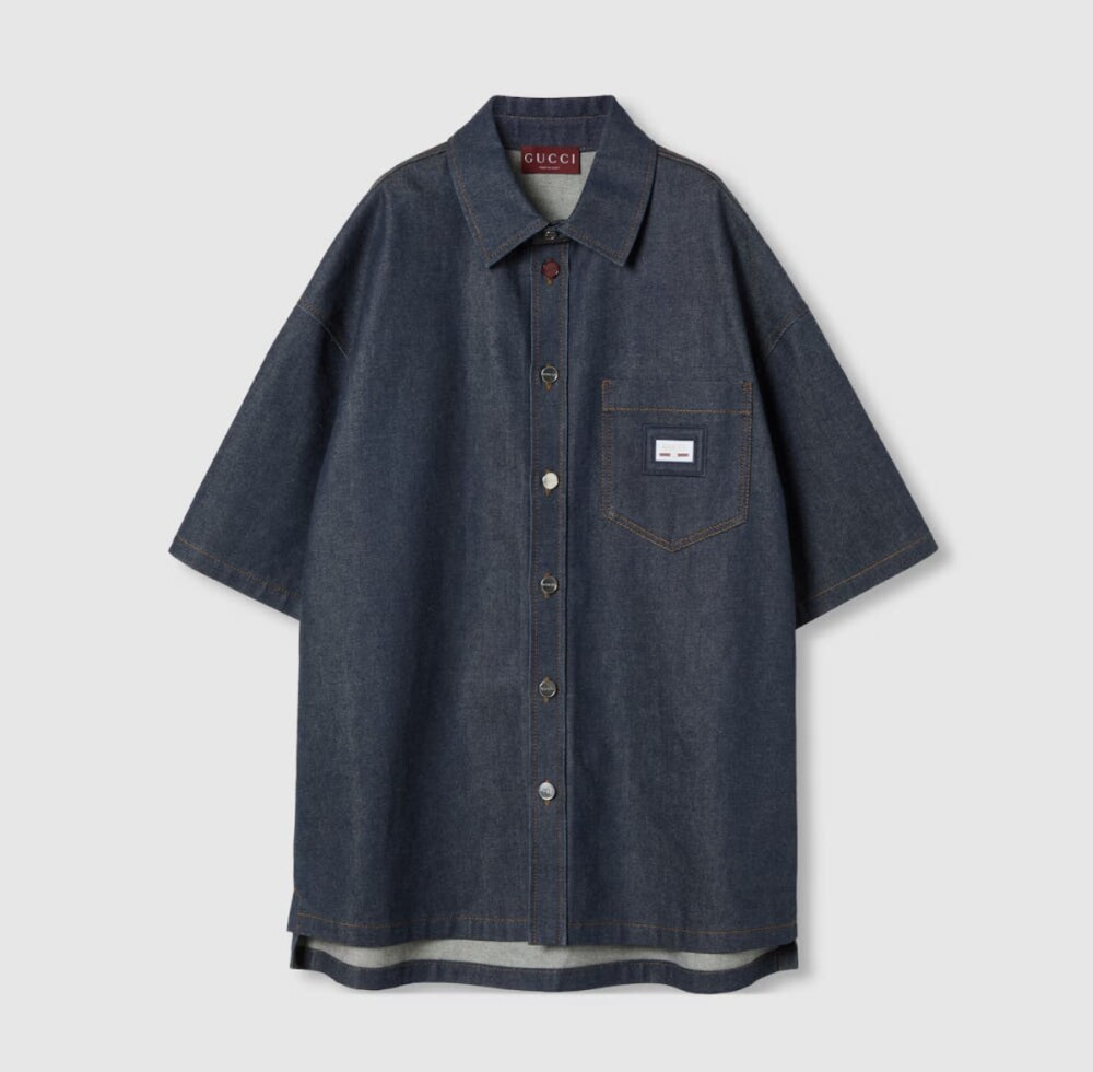 [럭스유] (새상품) 50 / 구찌 웹 밴드 라벨 데님 셔츠 819406