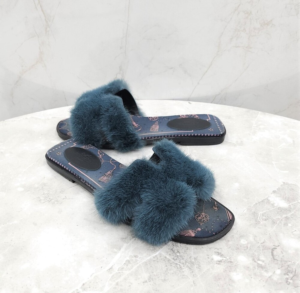 [럭스유] 38.5 / 에르메스 밍크 시어링 오란 샌들 슬리퍼