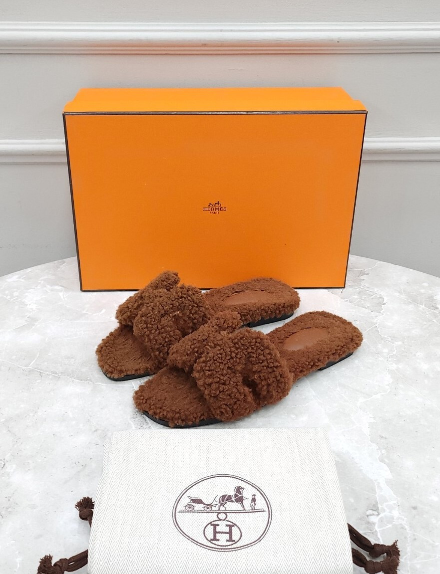 [럭스유] 35.5 / 에르메스 오란 시어링 슬리퍼 브라운