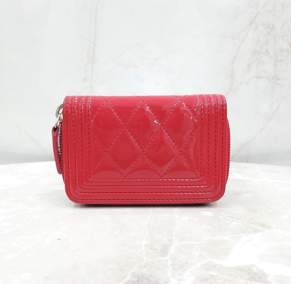 [럭스유] 샤넬 에나멜 핑크 쉐브론 지퍼 카드지갑