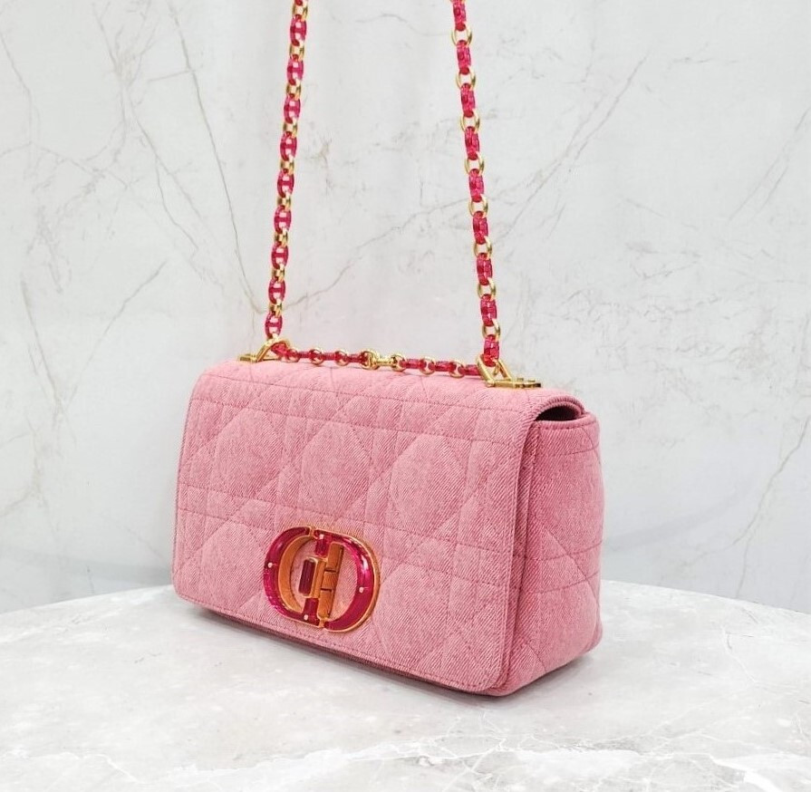 [럭스유] 디올 카로 숄더백 미디움 데님 브라이트 핑크 M9242WTJF