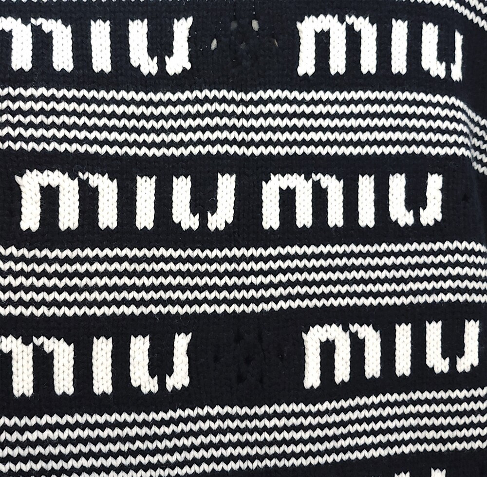 [럭스유] (새상품) 36 / 미우미우 로고 스트라이프 캐시미어 가디건 MMF685