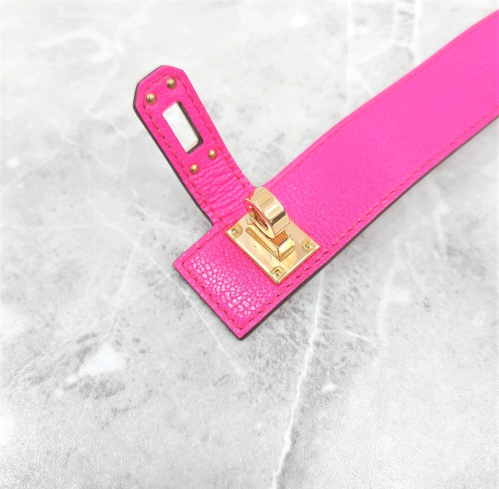 [럭스유] 에르메스 핑크 켈리 트위스트 레더 팔찌 S