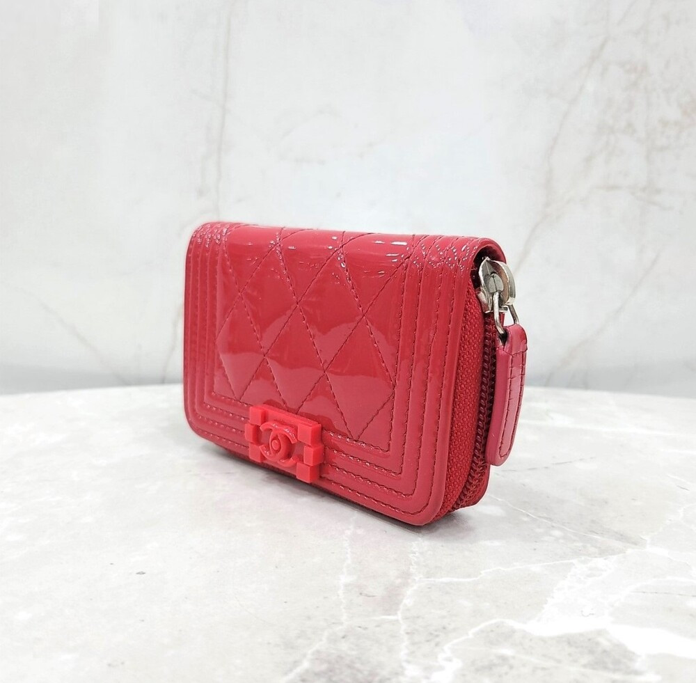 [럭스유] 샤넬 에나멜 핑크 쉐브론 지퍼 카드지갑