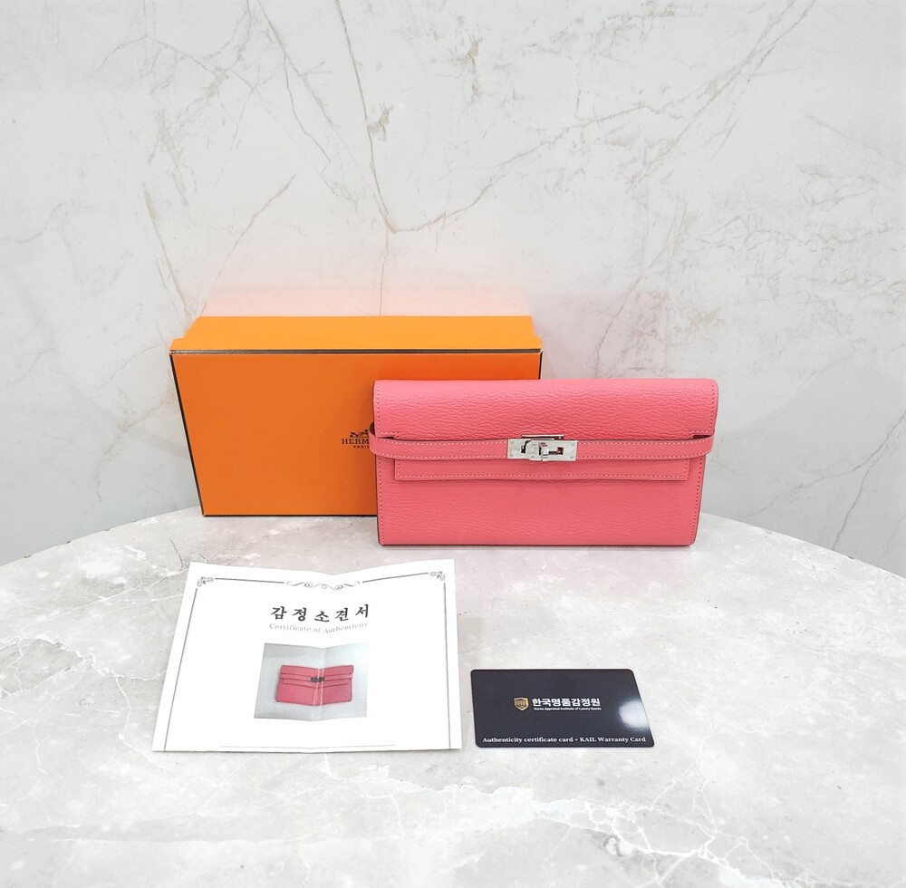 [럭스유] 에르메스 켈리 장지갑 핑크 은장