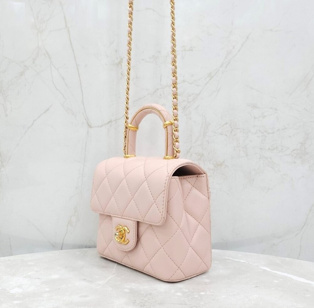 [럭스유] 샤넬 뉴미니 탑핸들 플랩백 핑크 신형내장칩 AS4035