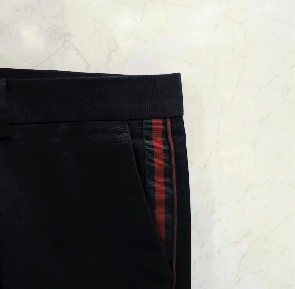 [럭스유] 50 / 구찌 네이비 웹 삼선 디테일 코튼 팬츠