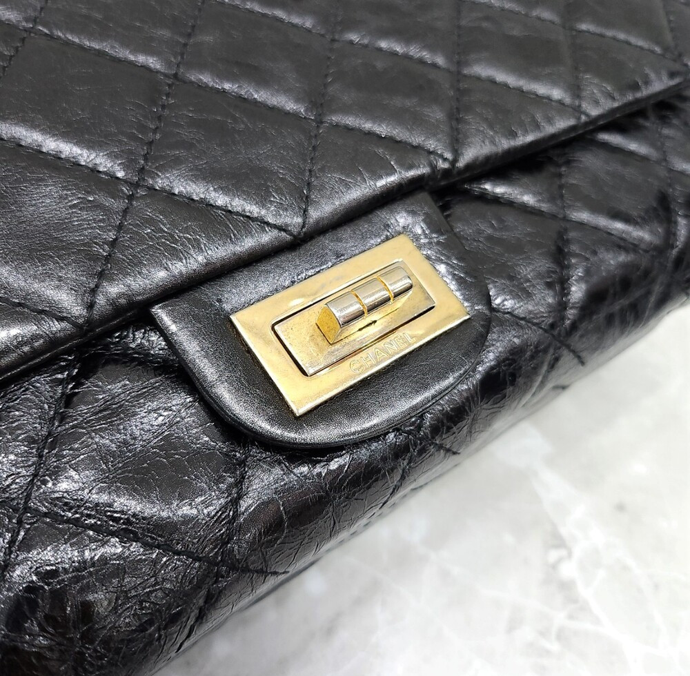 [럭스유] 샤넬 2.55 빈티지 카프스킨 플랩백 금장 맥시 12번대