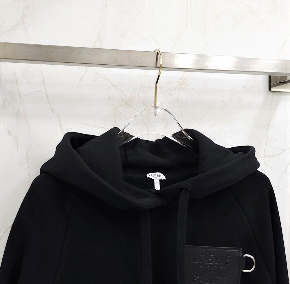 [럭스유] (새상품) M / 로에베 여성 레더 패치 블랙 코튼 크롭 후드 S359Y25X41