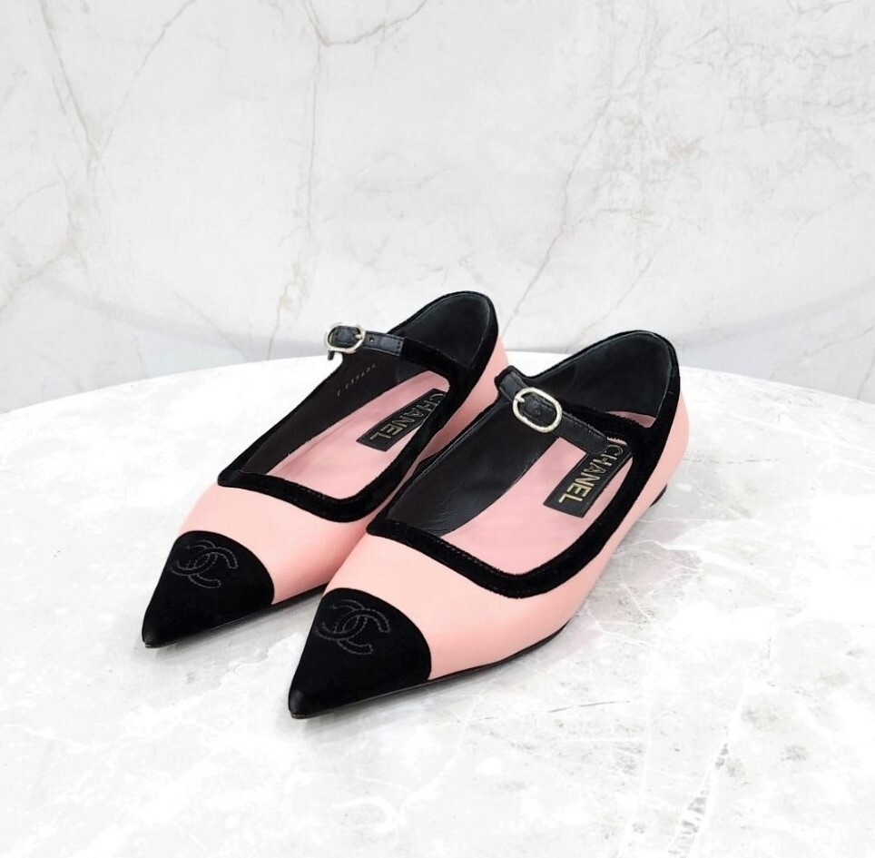 [럭스유] 36.5 / 샤넬 CC 메리제인 발레리나 플랫 슈즈 핑크 블랙