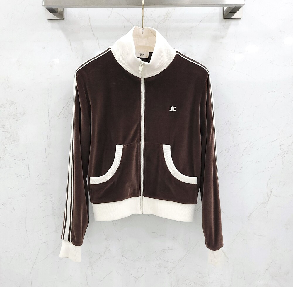 [럭스유] (새상품) S / 셀린느 트리옹프 모티브 벨벳 저지 자켓 2Y16E748Q