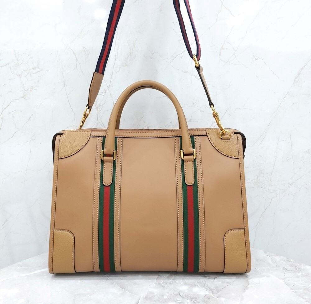 [럭스유] 구찌 바울레토 더블 G 브라운 레더 더플백 715671