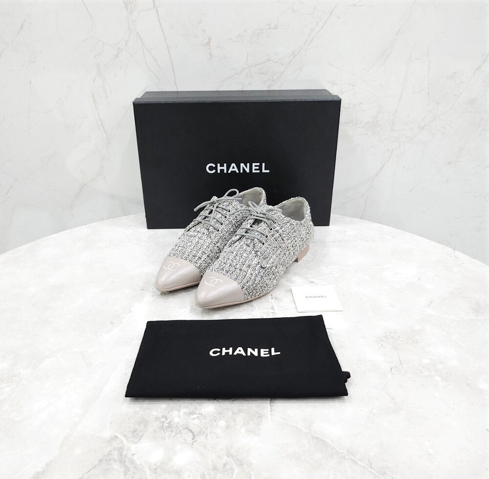 [럭스유] (새상품) 36 / 샤넬 CC로고 트위드 레이스업 로퍼