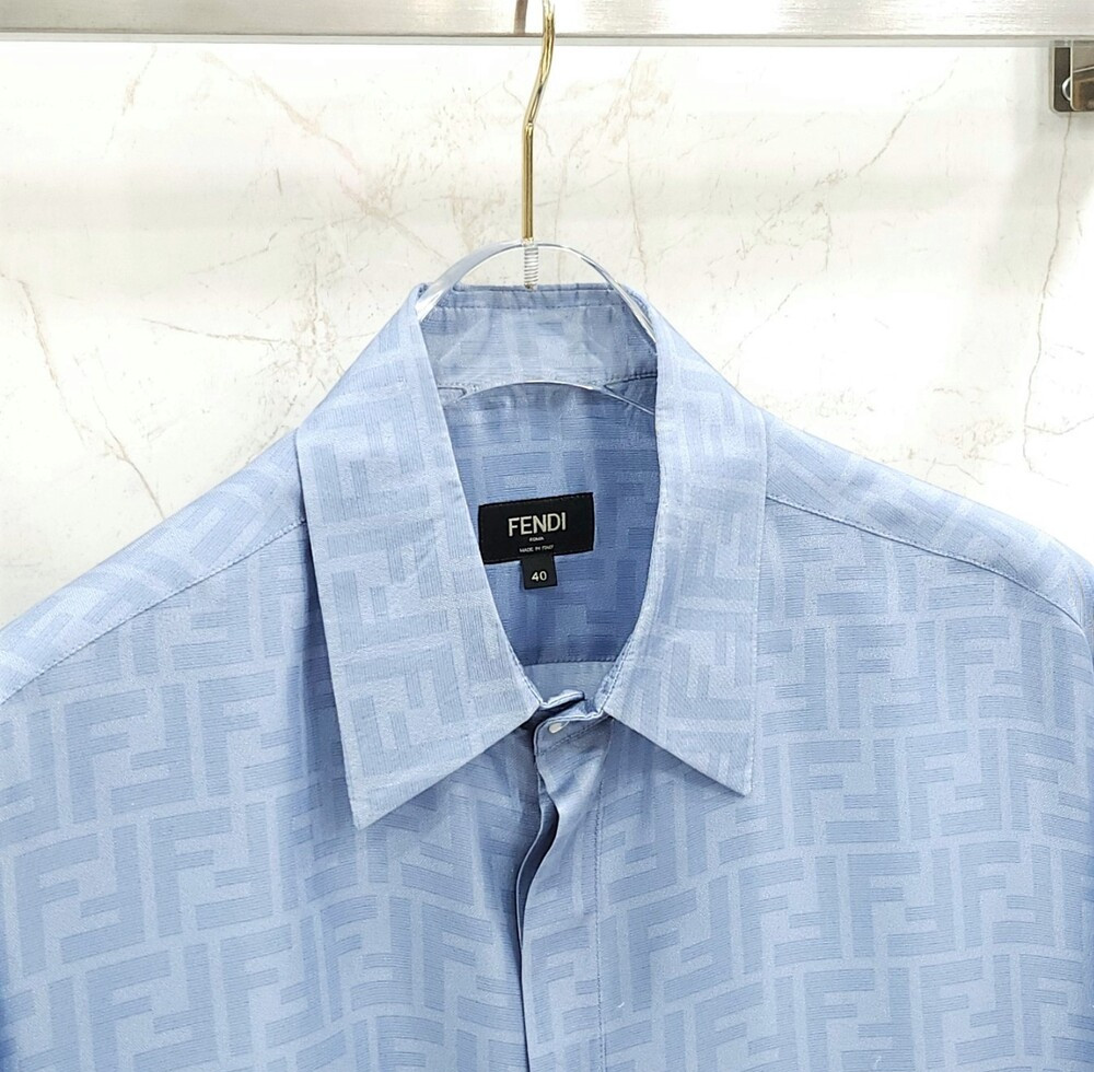 [럭스유] 40 / 펜디 FF 패턴 라이트블루 실크 셔츠 FS0795