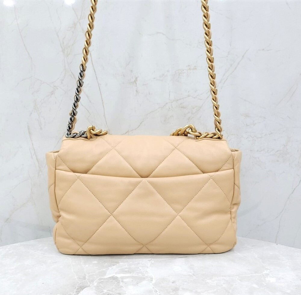 [럭스유] (새상품) 샤넬 19 플랩백 라지 램스킨 베이지 금장 신형내장칩 AS1161