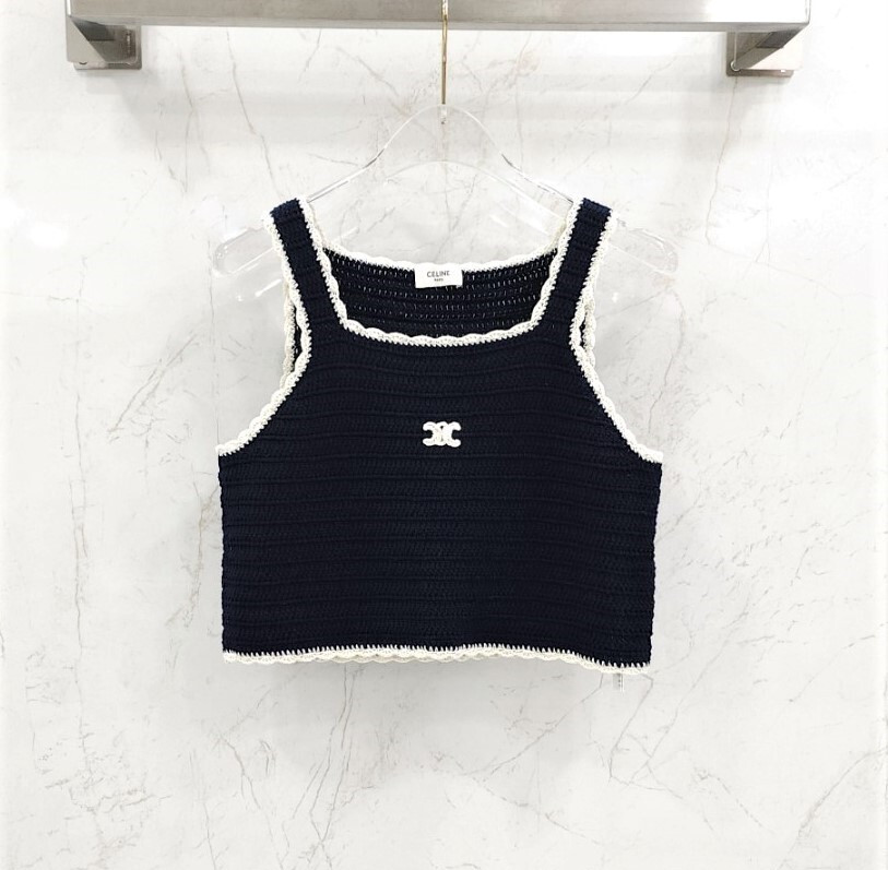 [럭스유] (새상품) M / 셀린느 코튼 크로셰 나시 탑 네이비 RX0BN0S47