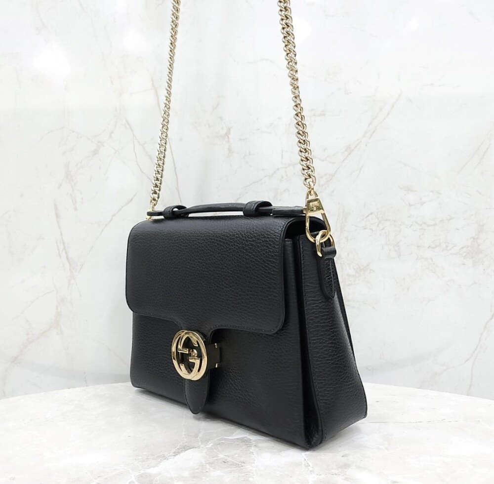 [럭스유] 구찌 인터로킹 탑핸들 레더 체인 숄더백 510302