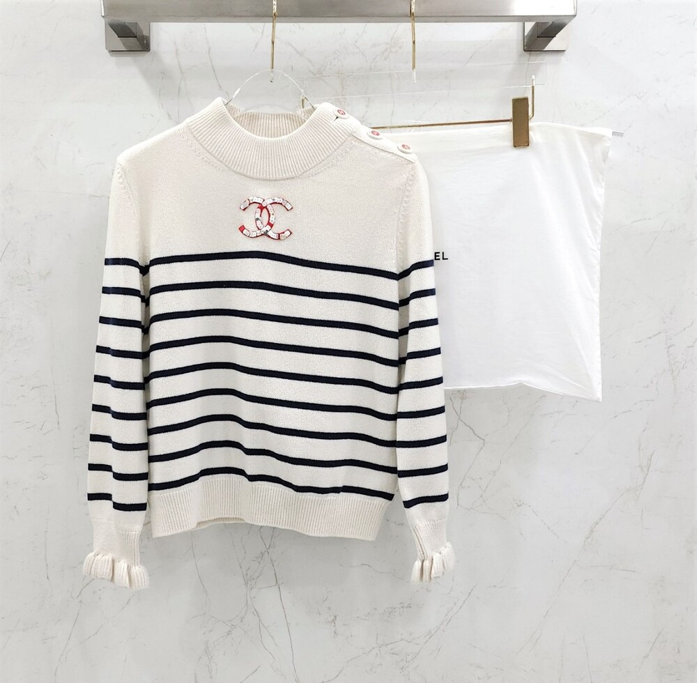 [럭스유] 36 / 샤넬 23C CC로고 시퀸 스트라이프 캐시미어 니트 P74227