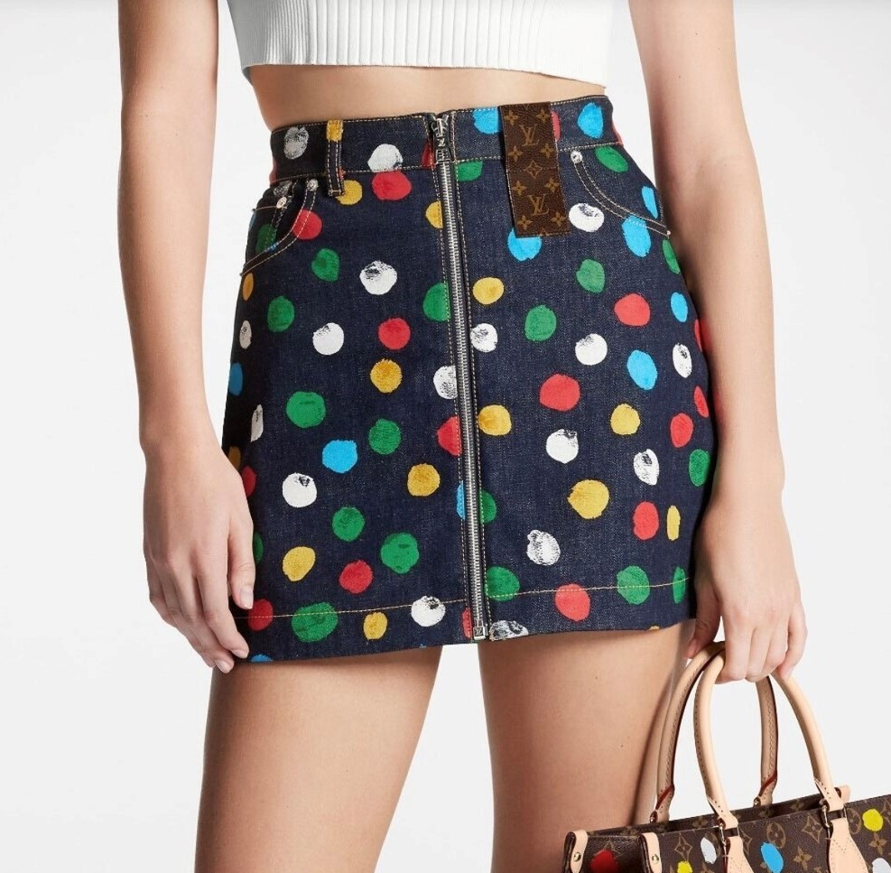 [럭스유] (새상품) 36 / 루이비통 X 쿠사마 야요이 도트 데님 스커트