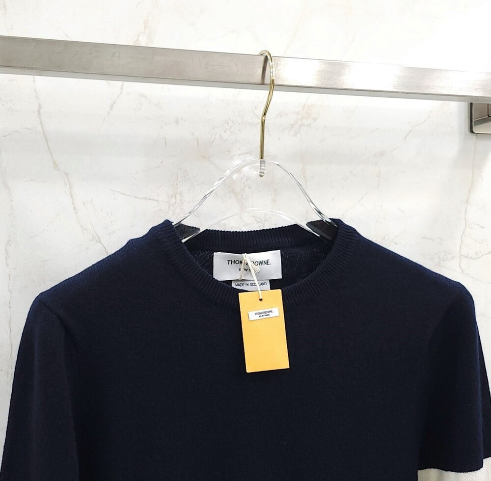 [럭스유] (새상품) 38 / 톰브라운 여성 네이비 캐시미어 사선완장 니트 FKA001A