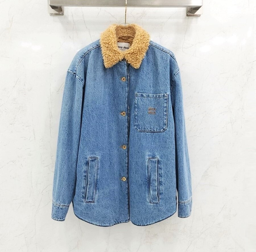 [럭스유] 38 / 미우미우 자수 데님 블루종 자켓 GWB187