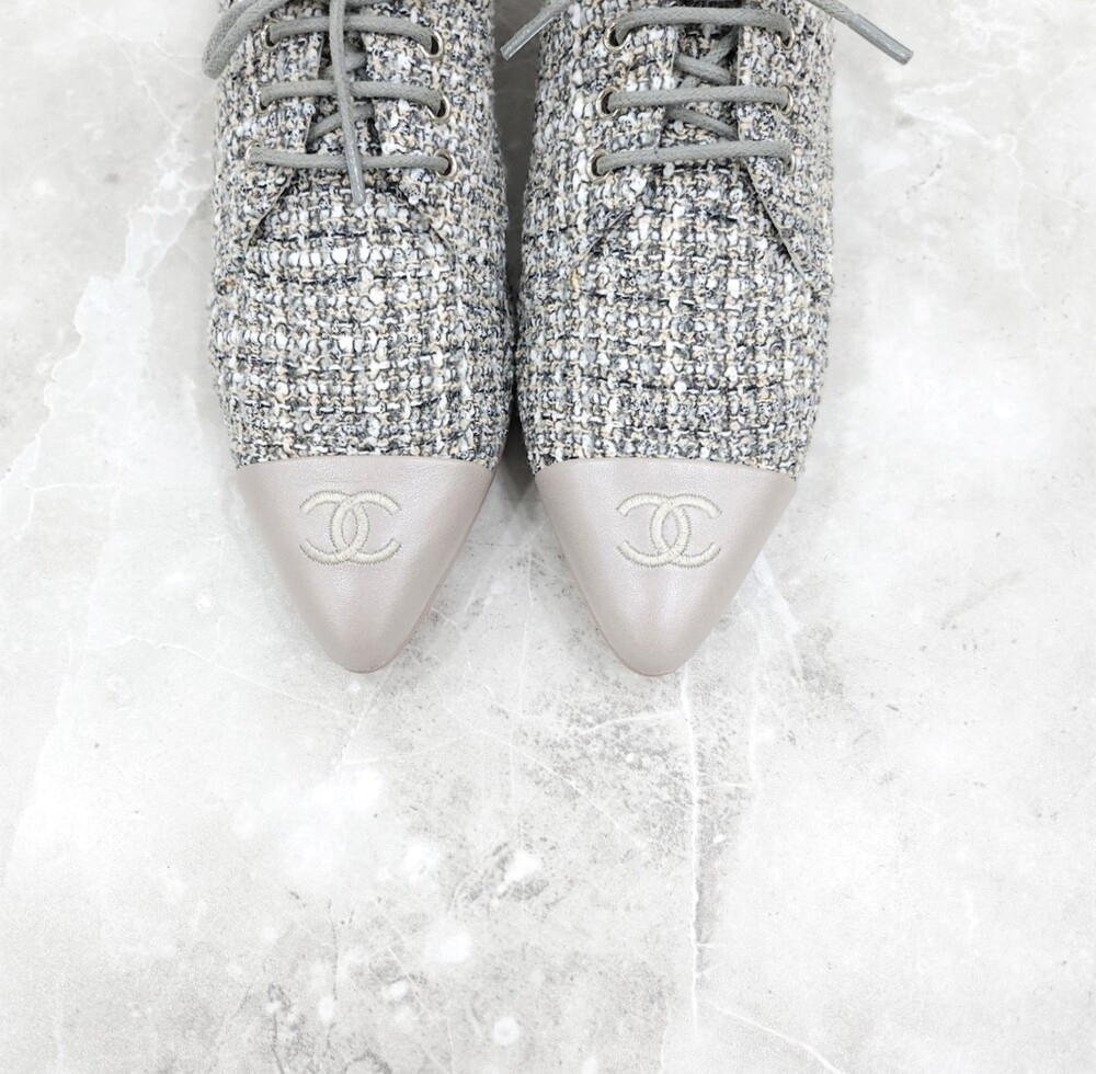 [럭스유] (새상품) 36 / 샤넬 CC로고 트위드 레이스업 로퍼