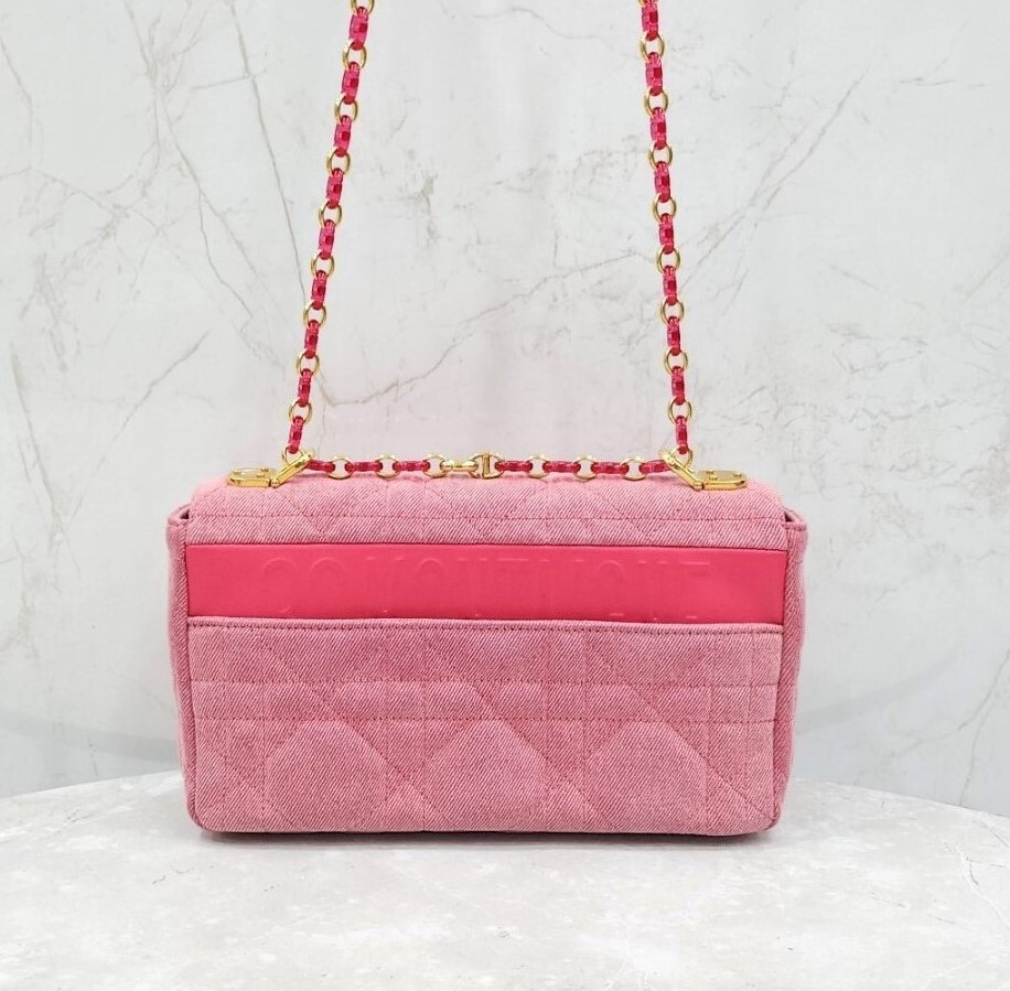 [럭스유] 디올 카로 숄더백 미디움 데님 브라이트 핑크 M9242WTJF