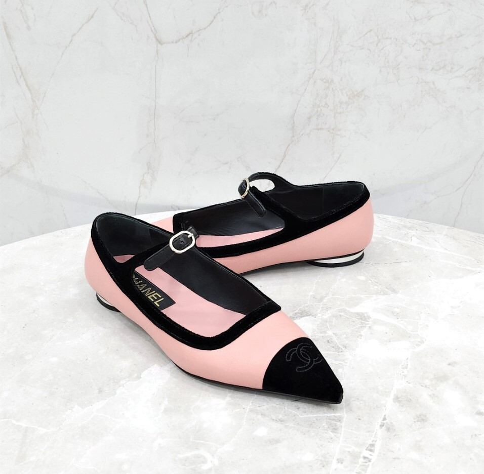 [럭스유] 36.5 / 샤넬 CC 메리제인 발레리나 플랫 슈즈 핑크 블랙