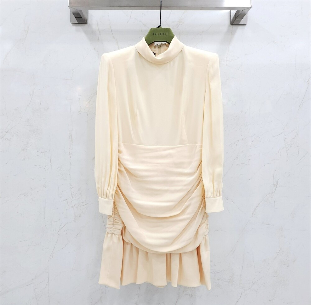 [럭스유] 34 / 구찌 게더 실크 트윌 미니 드레스 원피스 705358