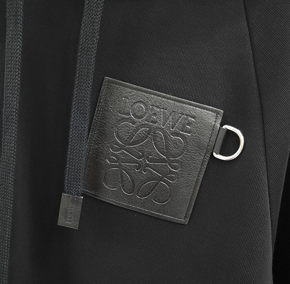 [럭스유] (새상품) M / 로에베 여성 레더 패치 블랙 코튼 크롭 후드 S359Y25X41