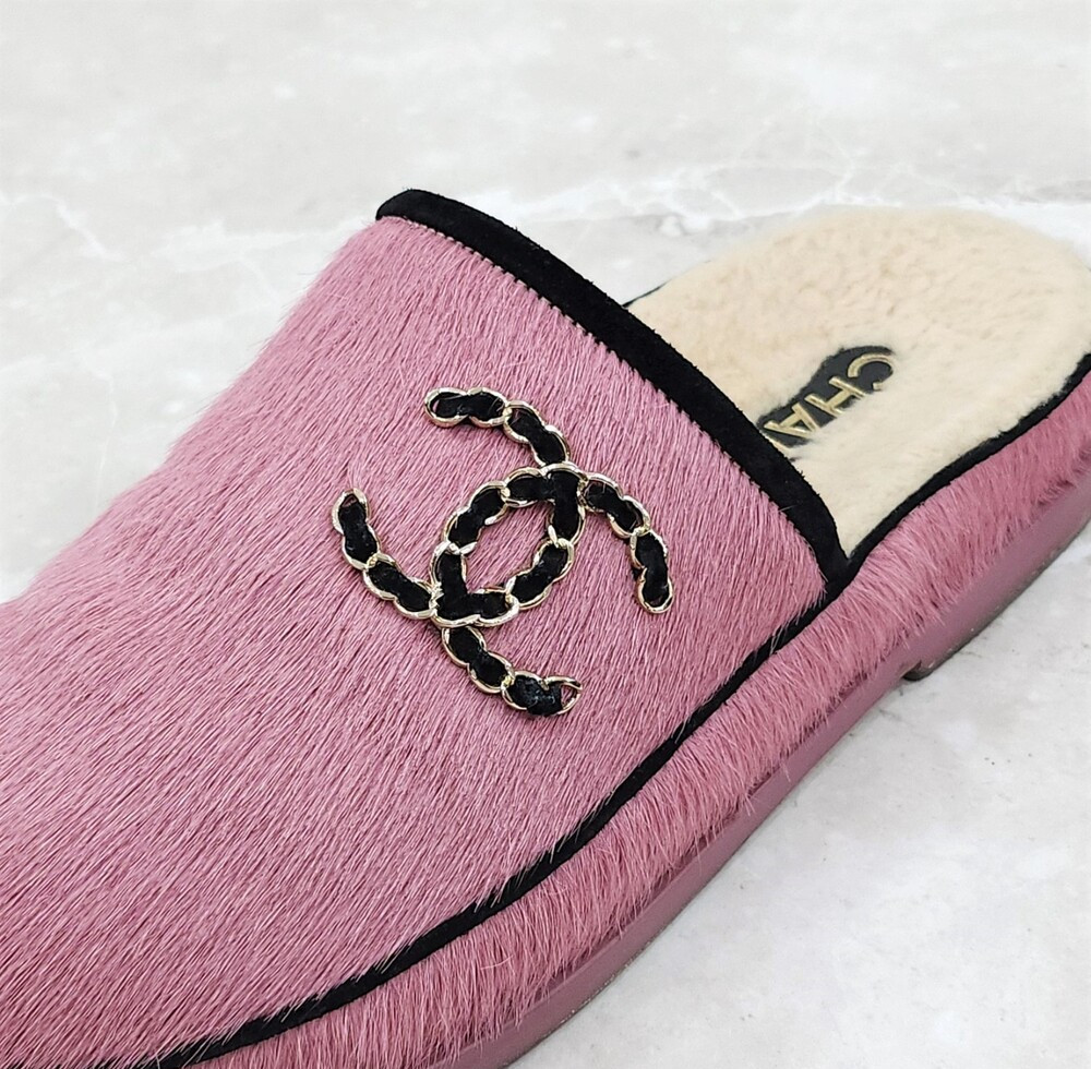 [럭스유] 36 / 샤넬 CC로고 시어링 스웨이드 뮬 핑크 G38648