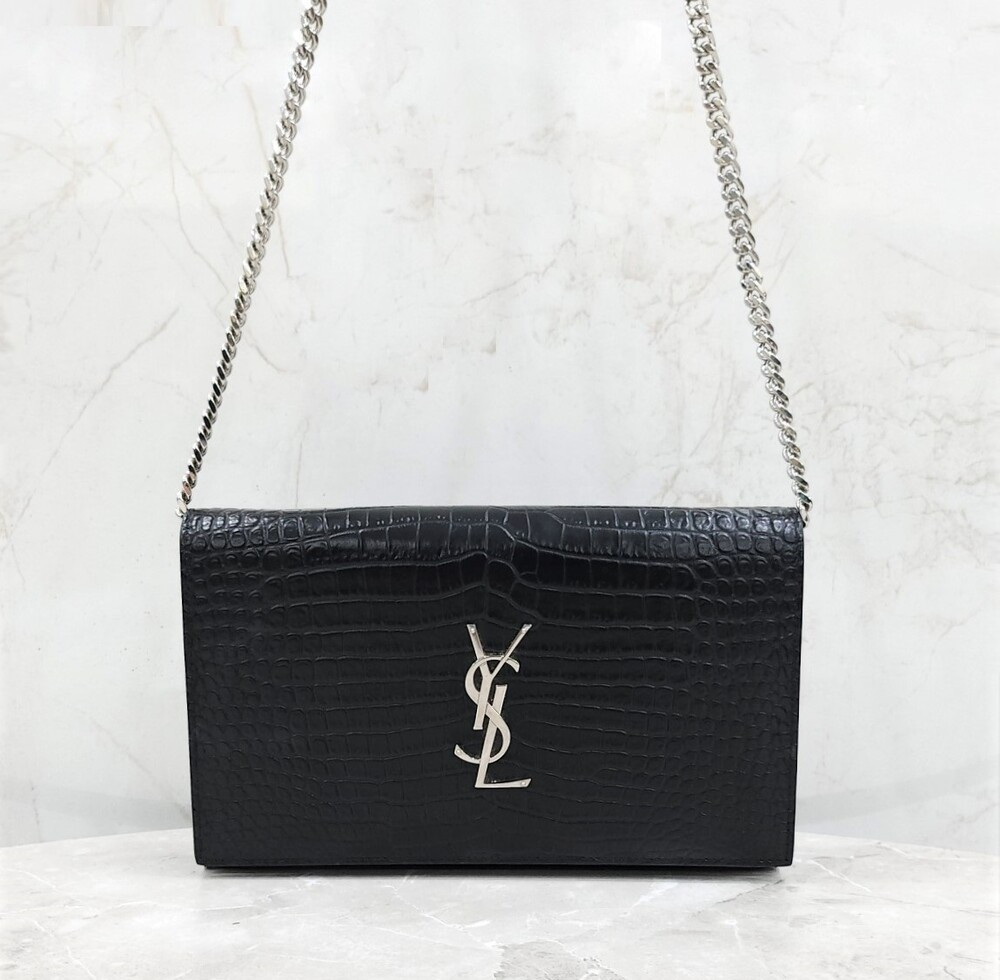 [럭스유] 생로랑 블랙 크로커다일 케이트 은장 체인 숄더백 377829
