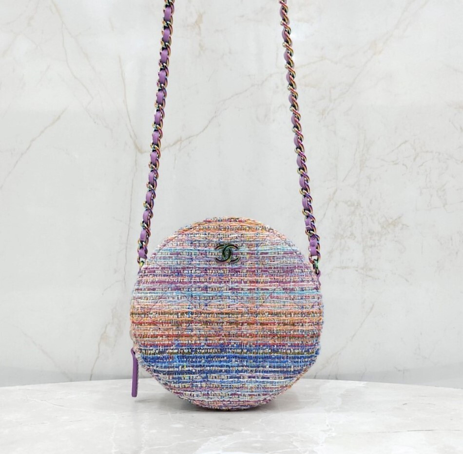 [럭스유] 샤넬 CC 로고 트위드 멀티컬러 라운드 동그리 체인백