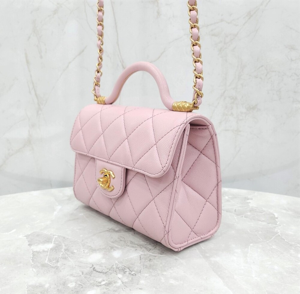 [럭스유] (새상품) 샤넬 24A 공방 탑핸들 미니 플랩백 라이트핑크 신형내장칩 AS4956