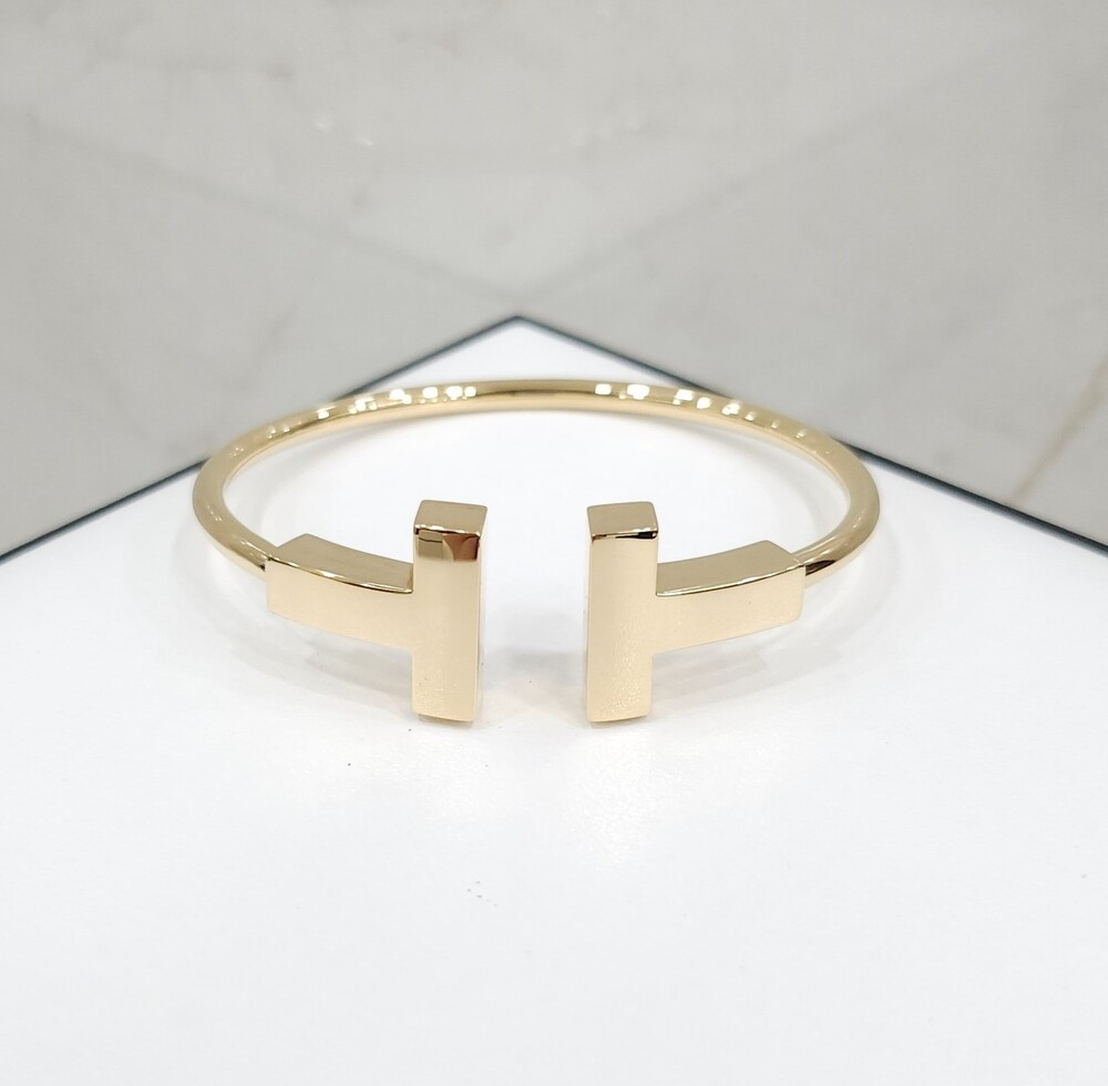 [럭스유] 티파니앤코 T 와이드 와이어 팔찌 18K 옐로우골드 S