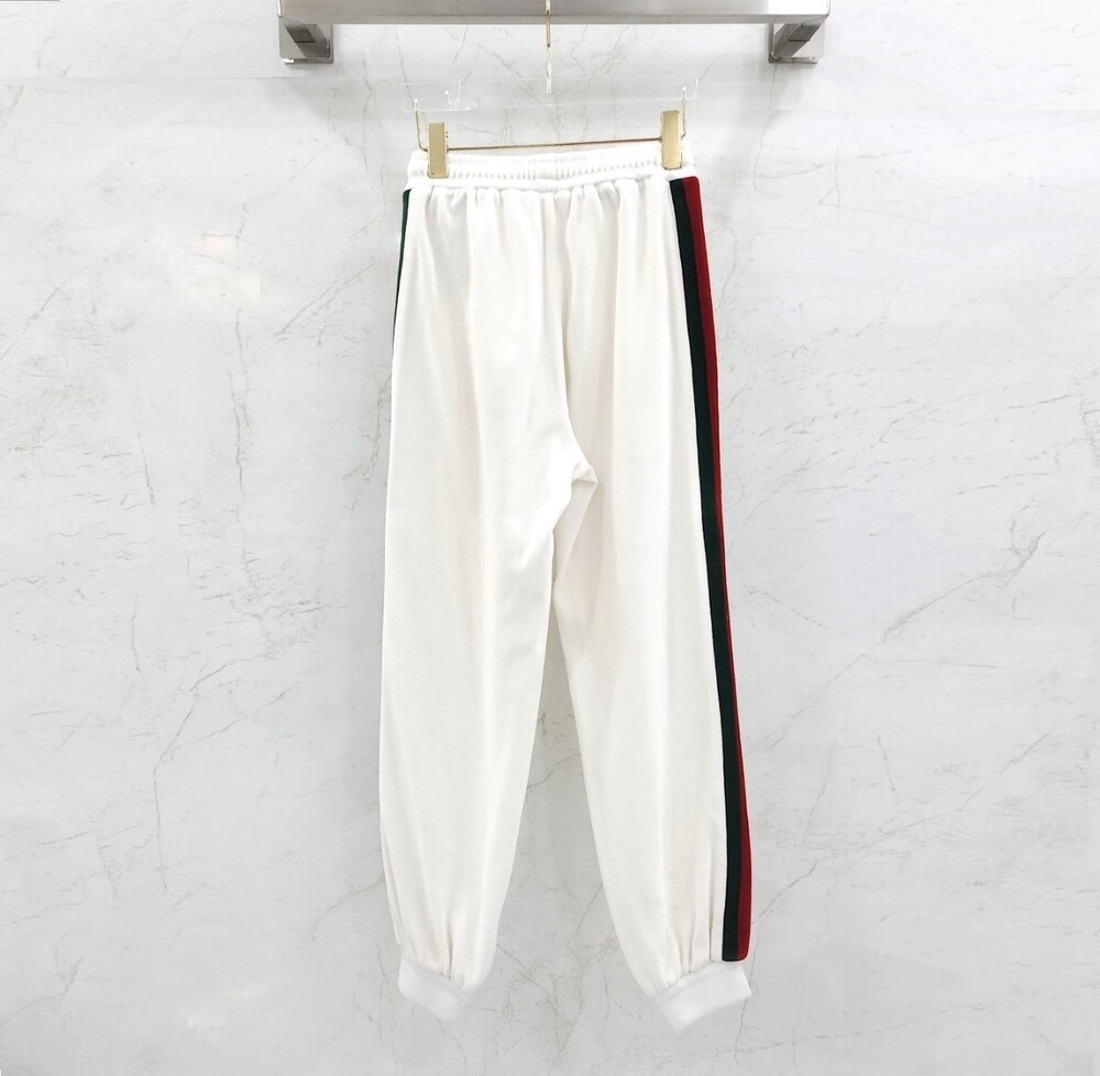 [럭스유] XS / 구찌 화이트 쉐브론 웹 코튼 트랙 삼선팬츠