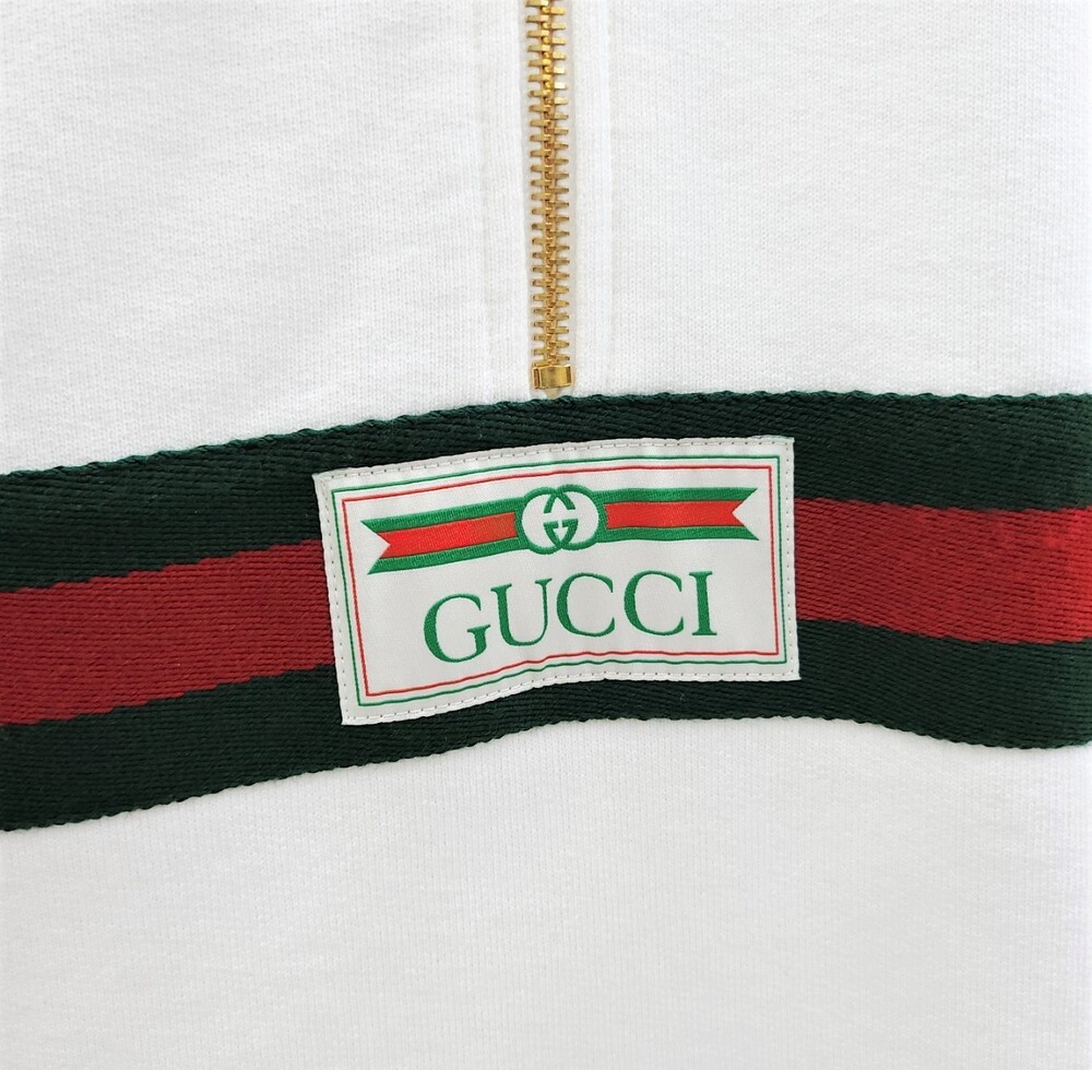 [럭스유] S / 구찌 화이트 삼선 웹 로고 아노락 반집업