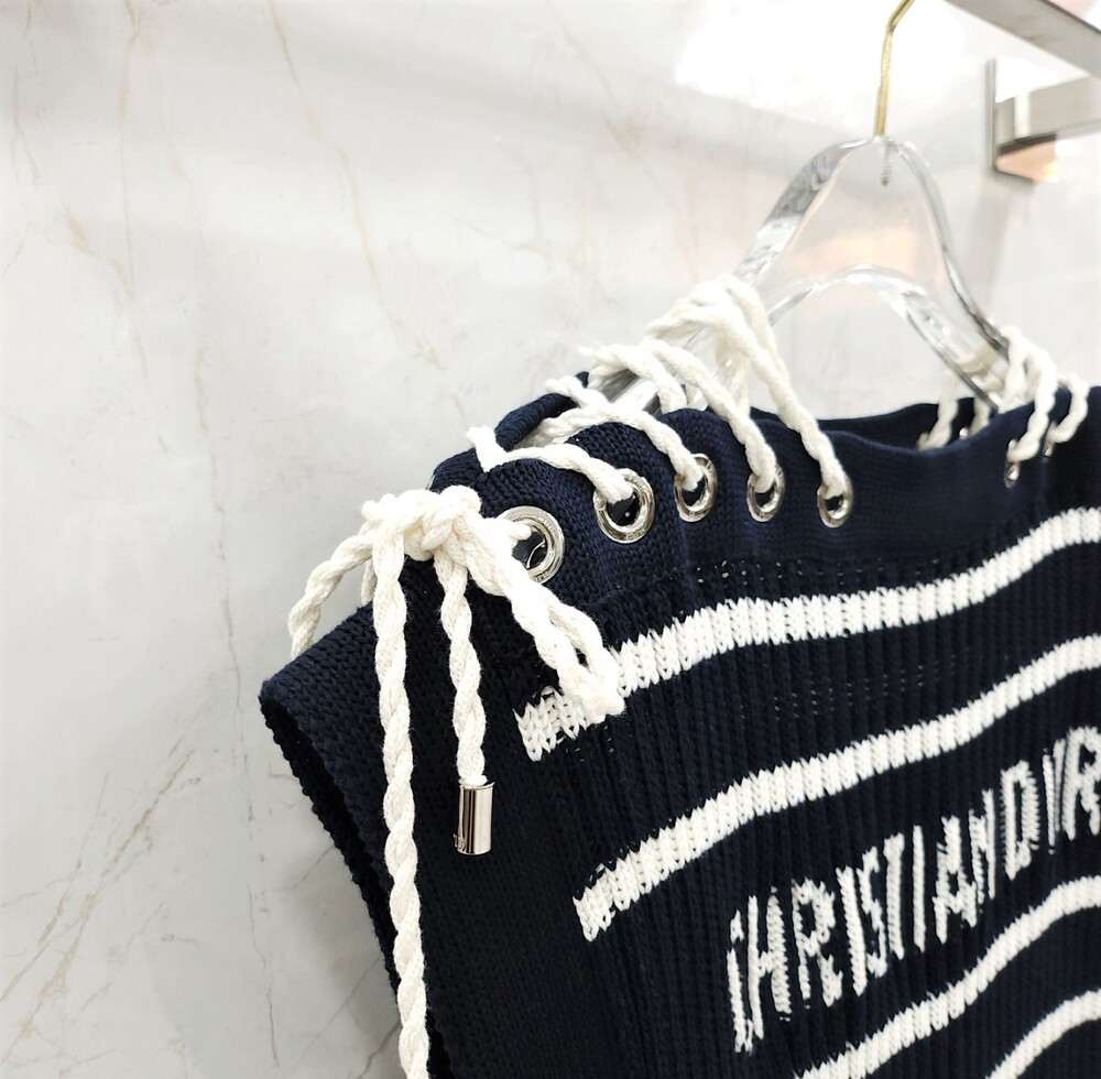 [럭스유] (새상품) 34 / 디올 리비에라 레이스업 캡 슬리브 스웨터 544S48A7042