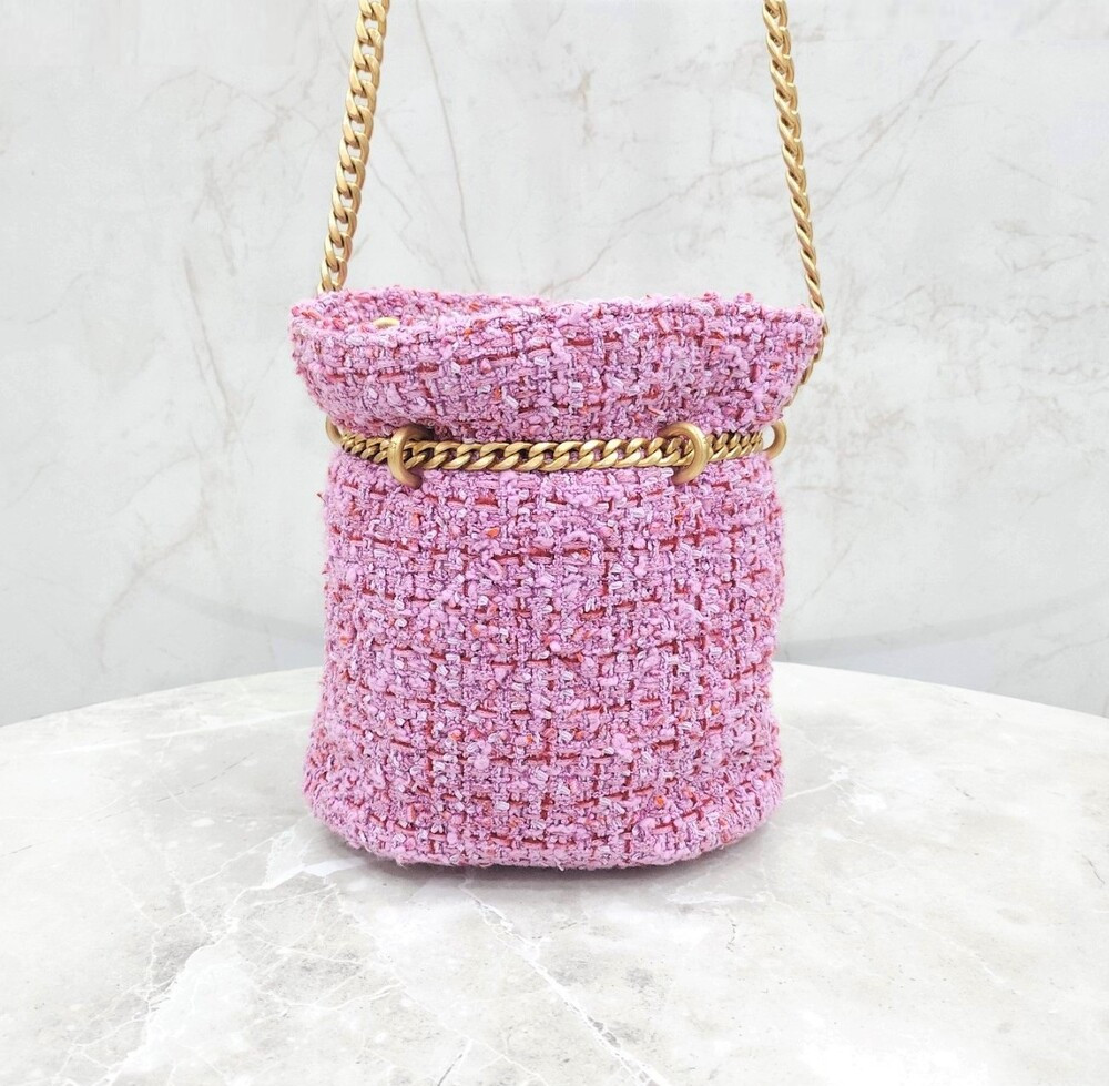 샤넬 CC로고 시즌 트위드 버킷백 핑크 AS3116