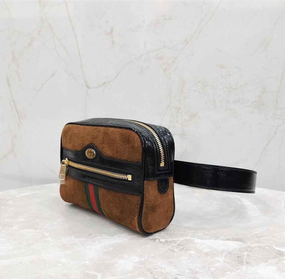 [럭스유] (새상품) 구찌 브라운 스웨이드 오피디아 WEB 스몰 힙색 벨트백 517076