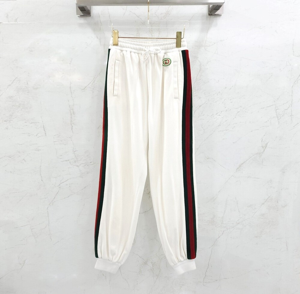 [럭스유] XS / 구찌 화이트 쉐브론 웹 코튼 트랙 삼선팬츠